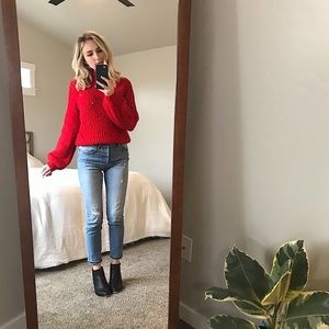H&M red balloon sleeve sweater
